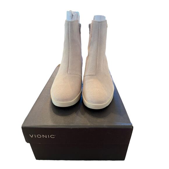 Vionic Women's Oatmeal Suede Skylar Comfort Wedge Short Boots Size 6 - Picture 7 of 11